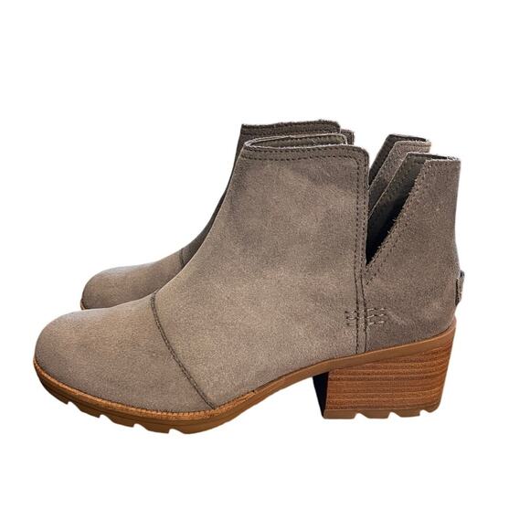 NEW! Sorel Womens 9.5 Cate Cutout Bootie Leather Ankle Boot Waterproof Ash Brown - Picture 1 of 7